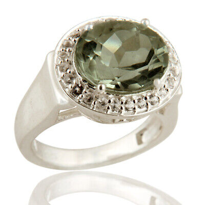 Green Amethyst (Prasiolite) Gemstone Ring Sterling Silver Engagement Gift Ring