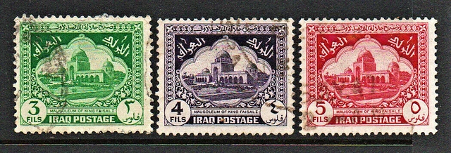 Used set of 3 stamps " MAUSOLEUM OF KING FAISAL I " Iraq 1941