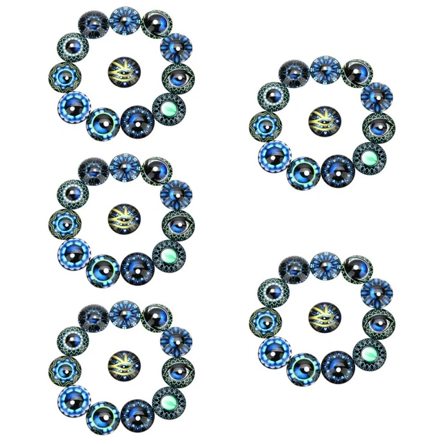100 PCS Glass Dome Cabochons Evil Eye Cabochons Round Glass Ceramic Tile