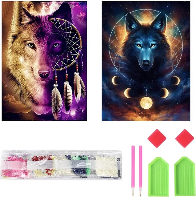 Mupack 2 Stück DIY 5D Diamant Malerei voller Kits, Wolf Kristall Strass