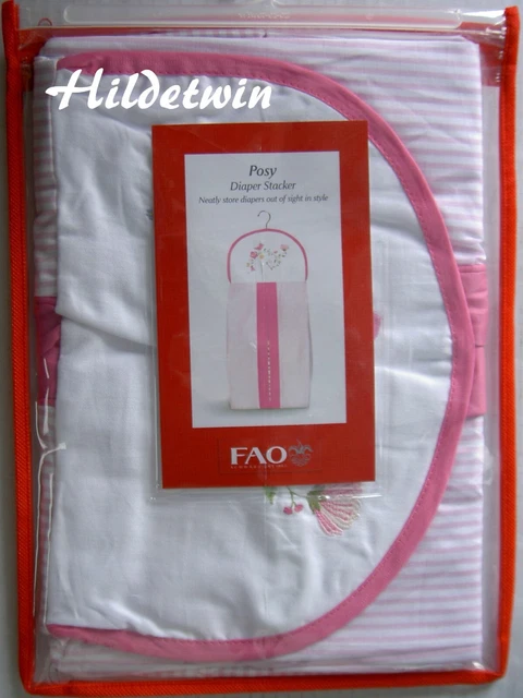 Fao Schwarz Posy Diaper Stacker Pink White Striped Baby Flowers Nip