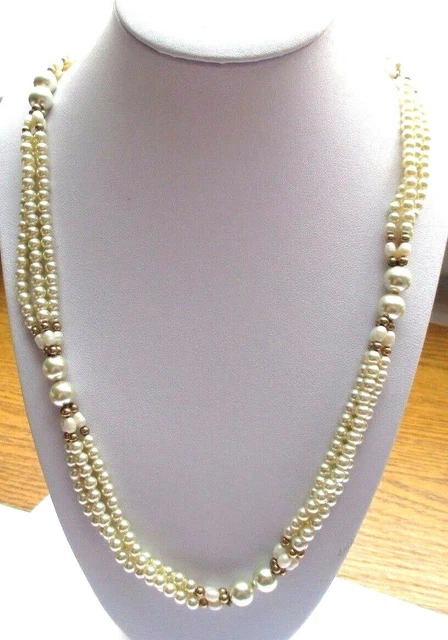Collier Vintage Long 80cm En Perles Nacrées Et Doré - Réf. 1661, Occasion Très Bon état