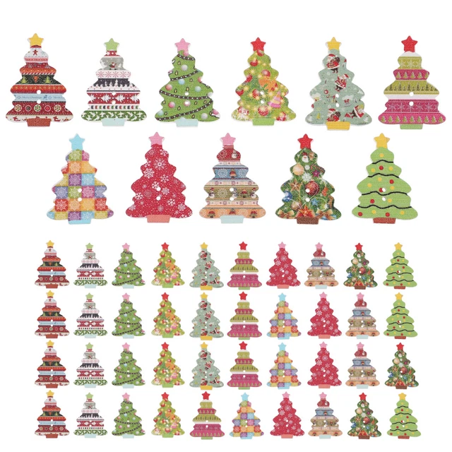 50 PIEZAS Botones de madera de Navidad Libro de recortes Adornos Botones Mezcla de ropa