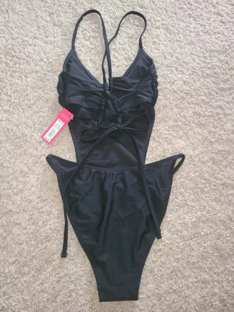 New Xhilaration Women's Monokini One Piece Swimsuit Color Black Size M 4-6 NWT