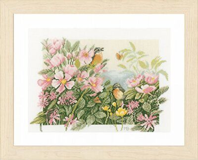 Multicolore Motivo: Rose Birds & Lanarte-Kit per Punto Croce con Schema numerato 25 x 1 x 37 cm in Puro Cotone 