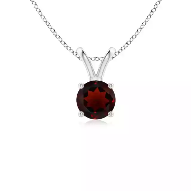 ANGARA V-Bale Round Garnet Solitaire Pendant in 14K Solid Gold | 18" Chain