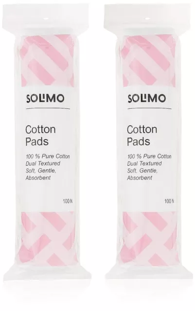 2 X Solimo Round Cotton Pads - 100% Pure Cotton, Soft & Gentle - 100 Pcs