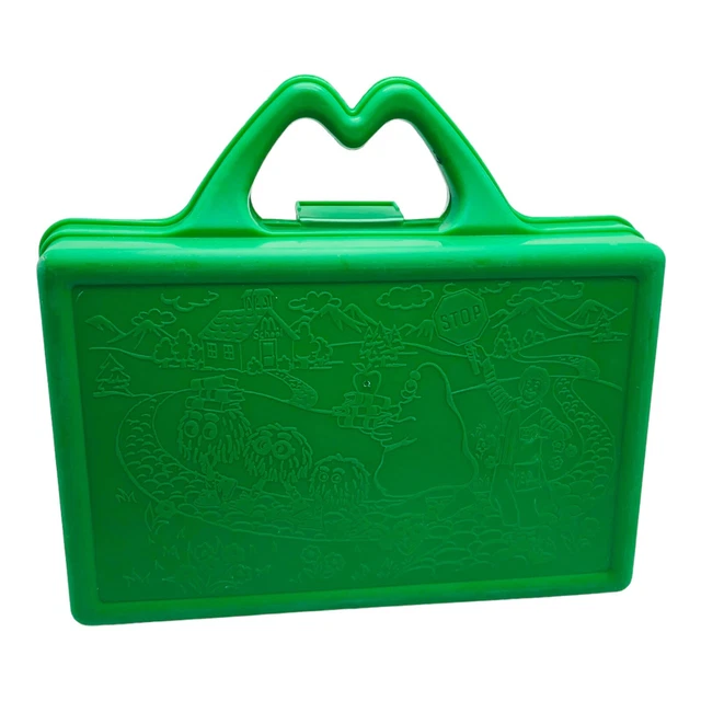 Vintage Green Plastic McDonalds Etched Pencil 1988 Storage Case Purse Lunch Box