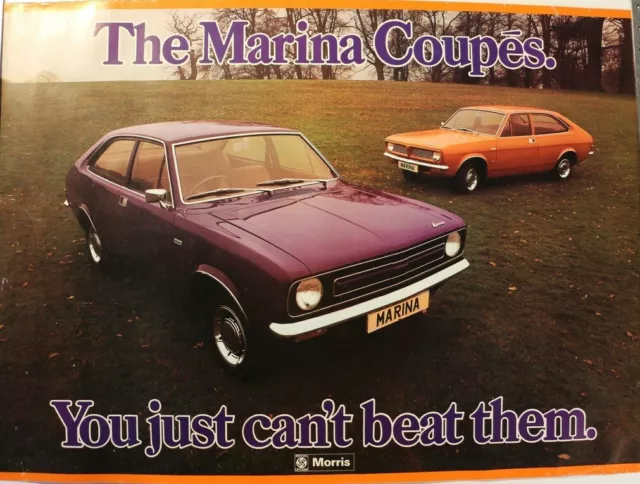 AFFICHE ANCIENNE MORRIS MARINA Coupé 1971 AUSTIN WOLSELEY BRITISH LEYLAND MINI