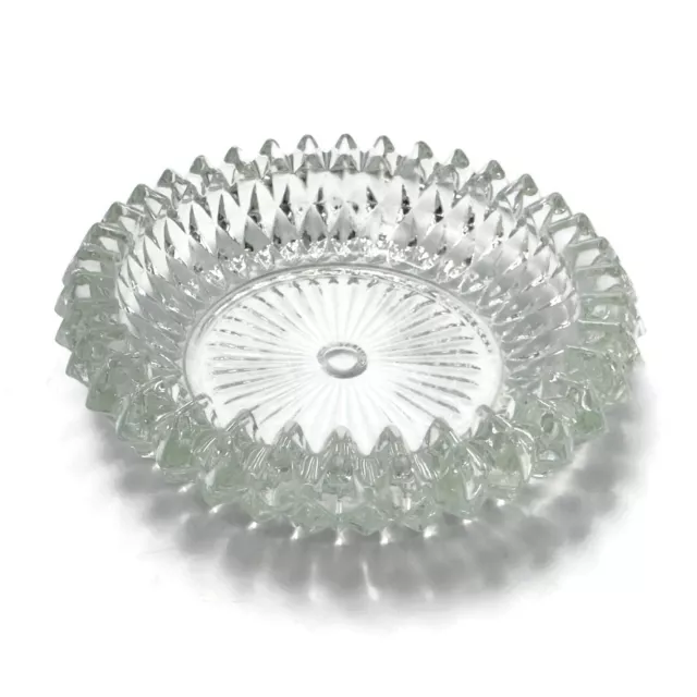 Clear Indiana Glass Diamond Point Sawtooth Edge Small Round Ashtray Trinket Dish