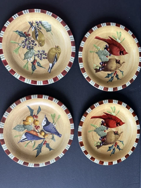 LENOX WINTER GREETINGS EVERYDAY SALAD PLATES CARDINAL 8 1/2" Lot Of 4