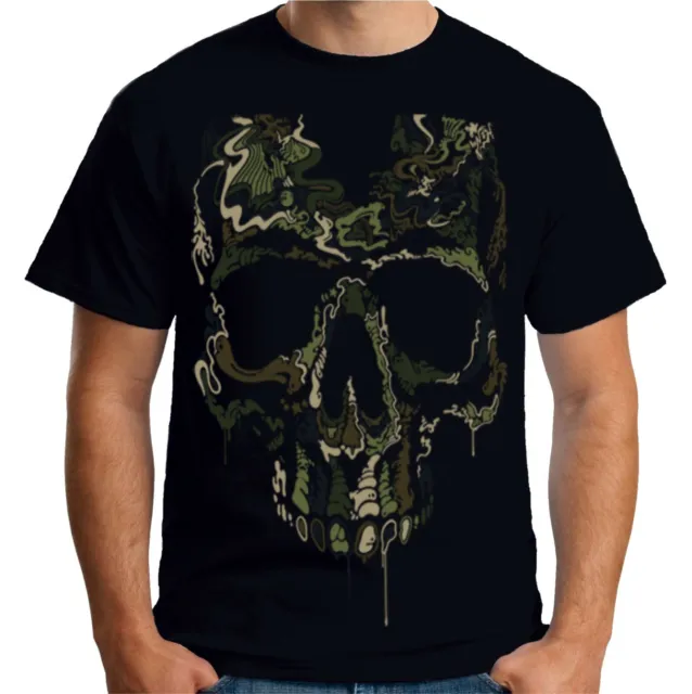 Velocitee Mens T-Shirt Military Skull Special Ops Camo Army Death Biker A15048