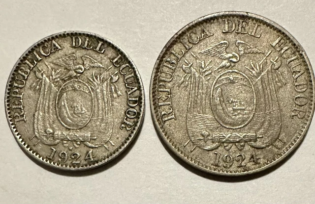 Ecuador 1924 Set of 2 Coins 5, 10 Centavos Lot#E14