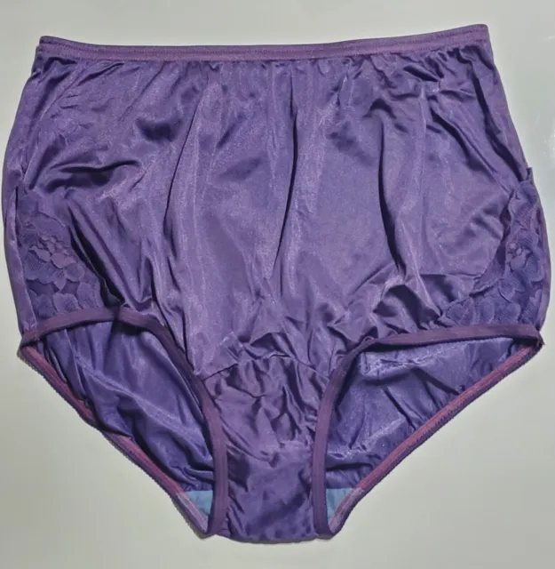 Vanity Fair LACE Nouveau Silky Sissy Panty Slippery Nylon 7/L Dark Mood PURPLE