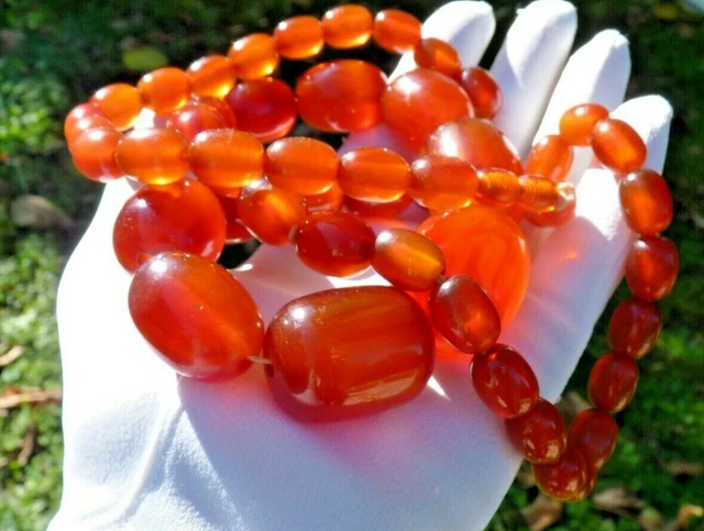 Collier Sautoir Vintage En Bakélite Ambre Miel - Période Art Déco - Poids 58 G - Bijou Ancien