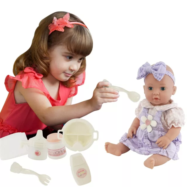Baby BiBi Doll 16" Moving Eyes & Accessories Feeding Playset Pretend Play Toy