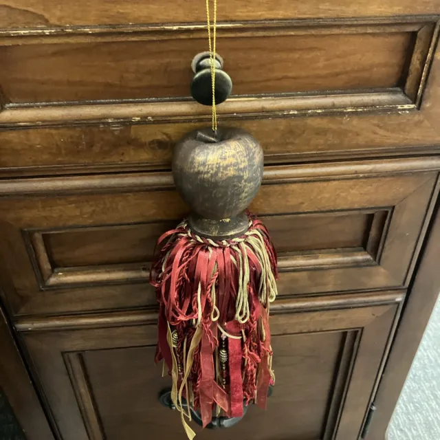 Large Tassel W/Wooden Apple Top Decorative Decor RED & Gold W/Beads-9.25”