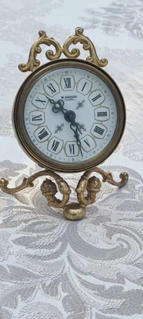 Vintage West German Blessing Gold Tone Gilted Alarm Clock