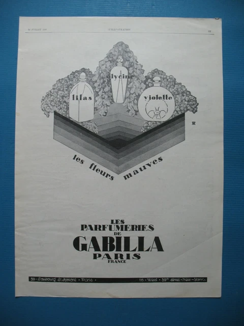 Publicite De Presse Les Parfumeries De Gabilla Les Fleurs Mauves Parfum 1926