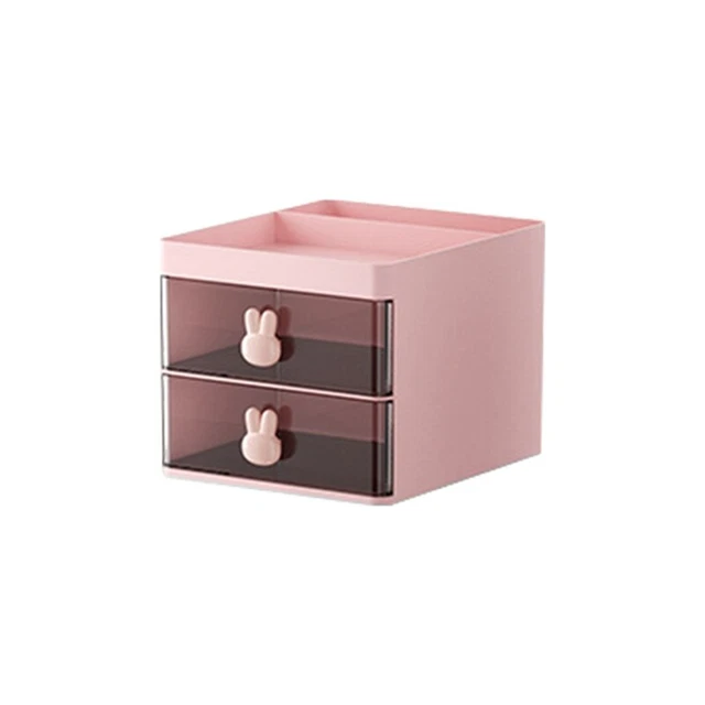 Boîte De Rangement Bureau Transparente Avec Tiroirs - Forme Lapin Mignon - Pour Enfants Et Étudiants - Rose