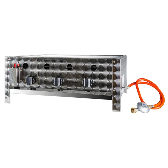 Edelstahl Gasbräter Gasgrill Gastrobräter Tischgrill 3 Flammen mit Grillrost 4