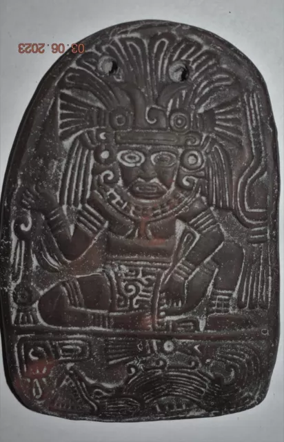 MAYAN PLAQUE, gods, GLYPHS 6" PROV