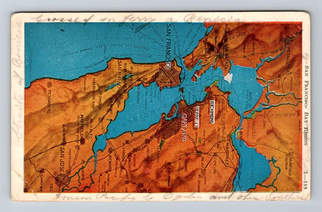San Francisco CA- California, Aerial Scenic View Map, Vintage Postcard