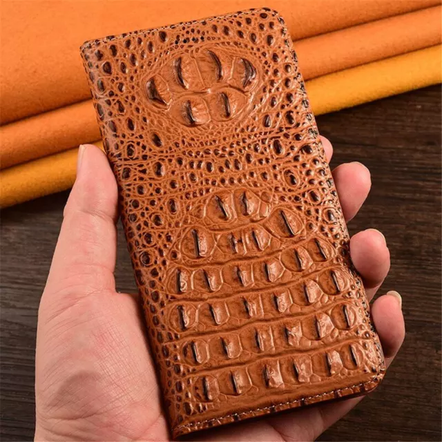 Genuine Leather Crocodile Flip Case for iPhone 15 Pro 14 Card Slot Holder Cover