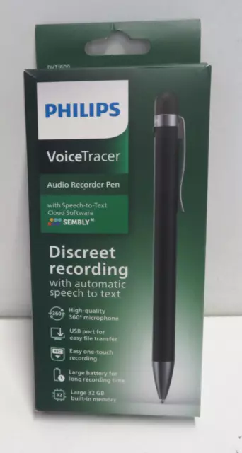 Philips DVT1600 Voice Tracer Dvt1600 Digital Recorder Pen With Sembly, 32 Gb NEW