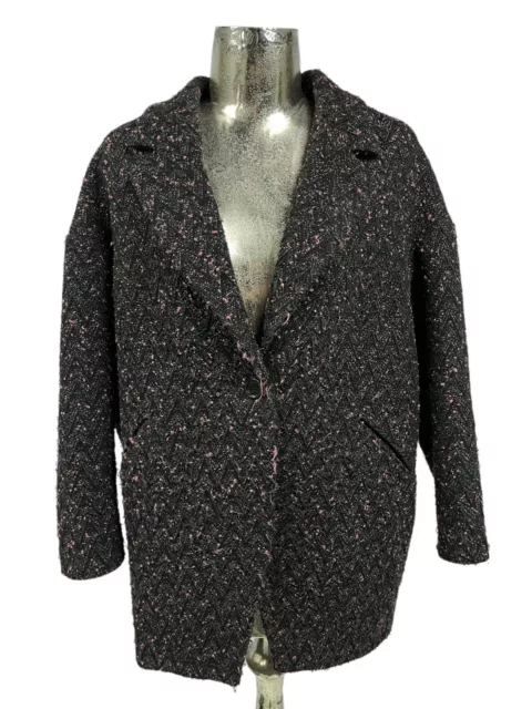 M&S Limited Edition Black & Pink Knit Jacket Womens Coat Size UK M 14 EU42*