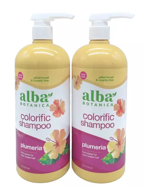 2 PACK Alba Botanica Colorific Plumeria Hawaiian Shampoo Color Protecting 32oz