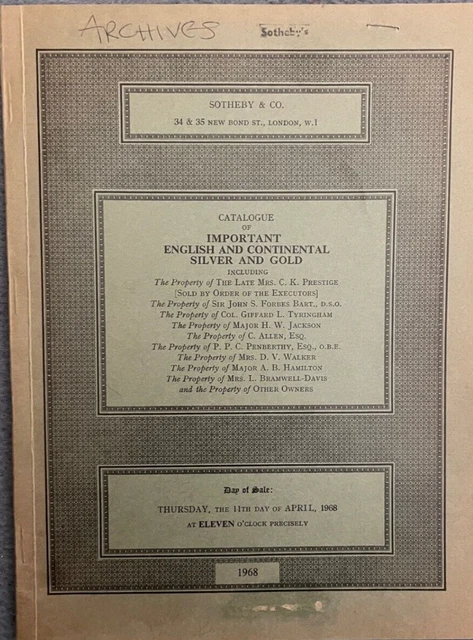 SOTHEBY’S LONDON IMPORTANT ENGLISH CONTINENTAL SILVER GOLD Boxes Catalog 1968
