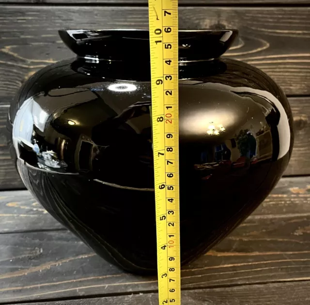 Haeger Large Shiny Black Round Vase 10” Tall Circa 1980’s Art Deco Styled 3