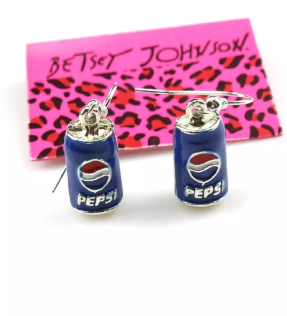 Betsey Johnson Pepsi Cola 3D Design Can 1.5" Drop Dangle Earrings Free Gift Bag