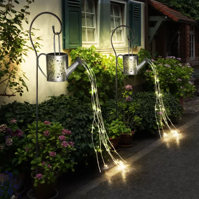 Solarleuchte Außenlampe Steckleuchte Gießkanne LED silber Erdspieß Gartendeko 2x