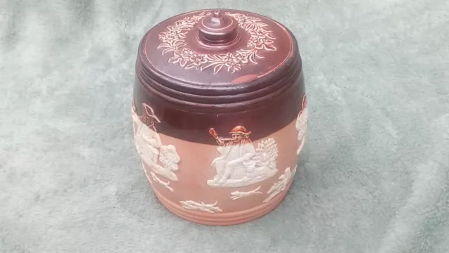 Antique Royal Doulton Lambeth Salt Glaze Stoneware Tobacco Jar Country Scenes