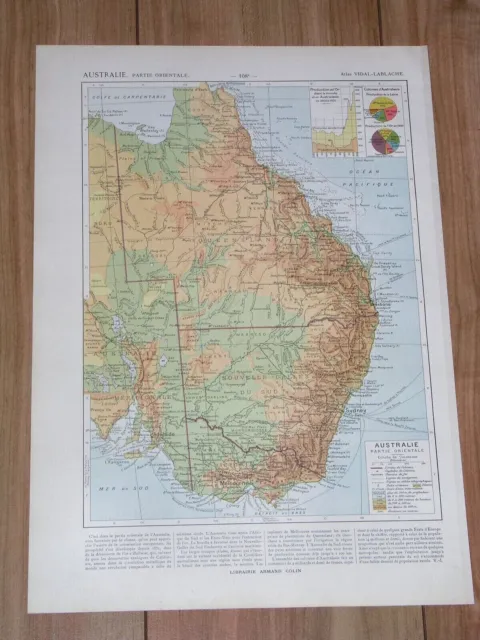 1925 Vintage Physical Map  Of Eastern Australia / Mountains