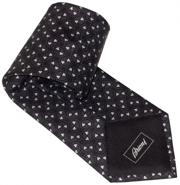 NEW $285 BRIONI TIE SILK BLACK w MINI DOT CIRCLES & PASTEL BOWTIES MOTIF SMOOTH 2