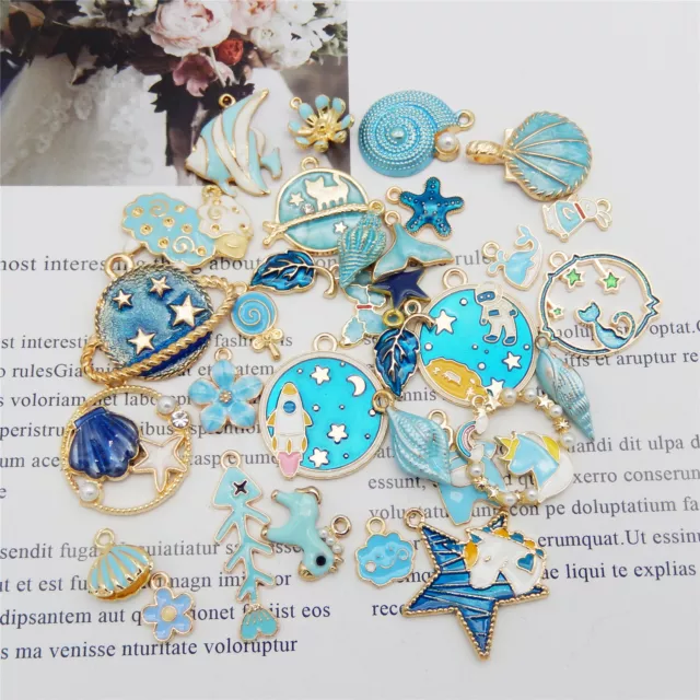 20 Stück Blau Emaille Metall Gold Schmuck Handwerk Anhänger Charms Bulk 1-3cm 2