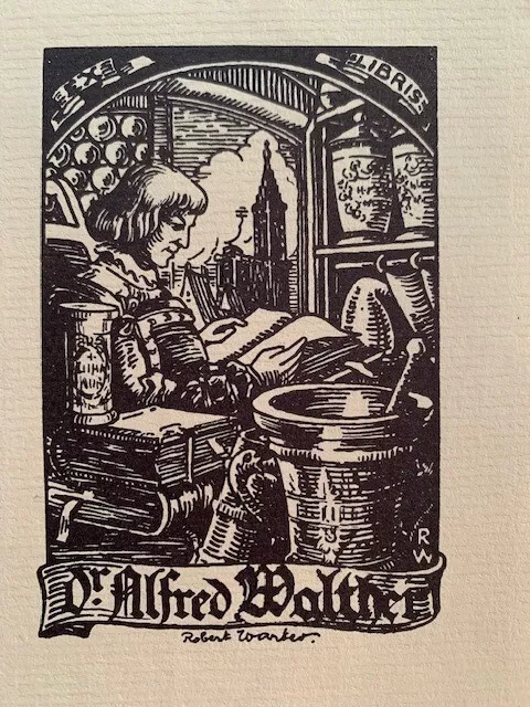 Alsace Robert WARTER Ex-Libris for Dr. Alfred Walther, 100 x 70mm, Black