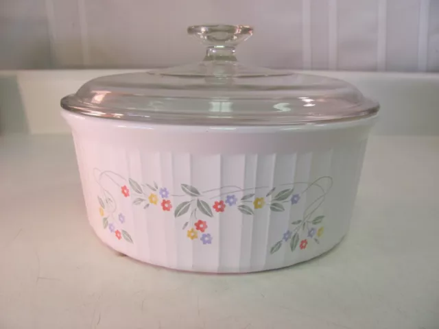 Corning Ware English Meadow On French White 2.5 Qt/L Round Casserole with Lid