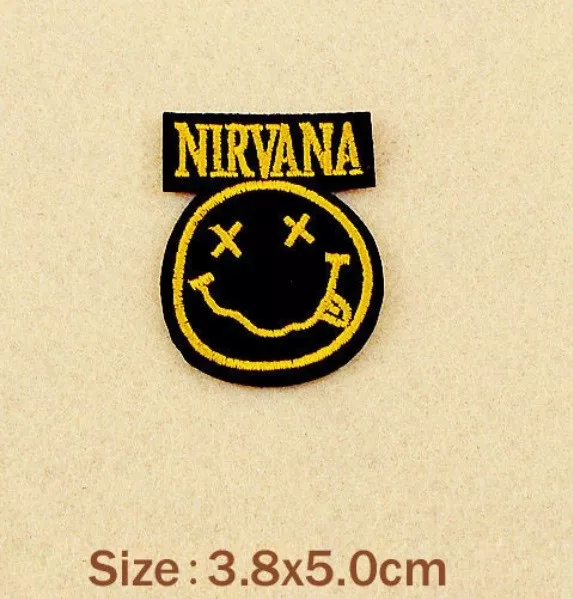 NIRVANA PATCH Aufnäher Aufbügler Patches Deko Bügelbild Rock Pop Smiley 3,8x5 cm