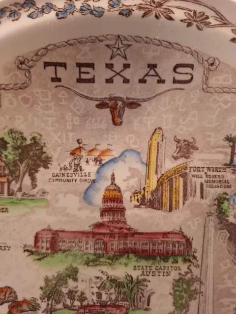 Texas Souvenir Plate 10.5" Vernon Kilns Made In USA