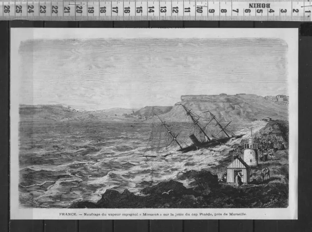 G379 / 1888 Engraving / Spanish Steam Shipwreck - Monarca -