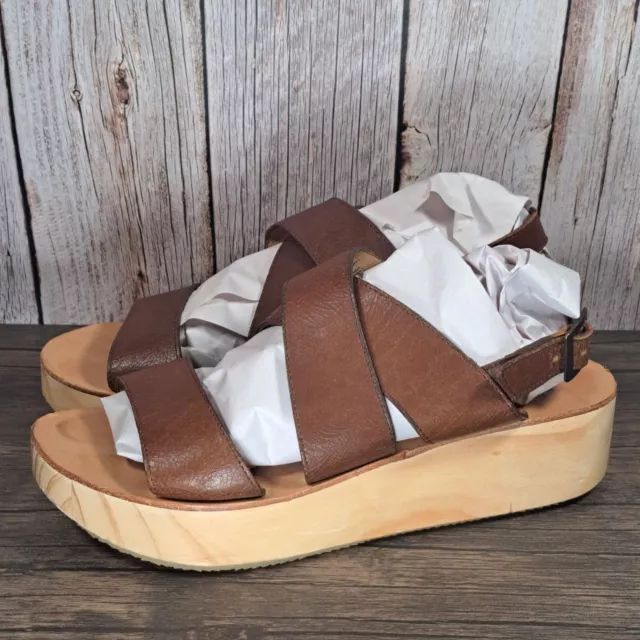 Faryl Robin x Free People Brown Leather Wooden Platform Sandals Size Women's 11