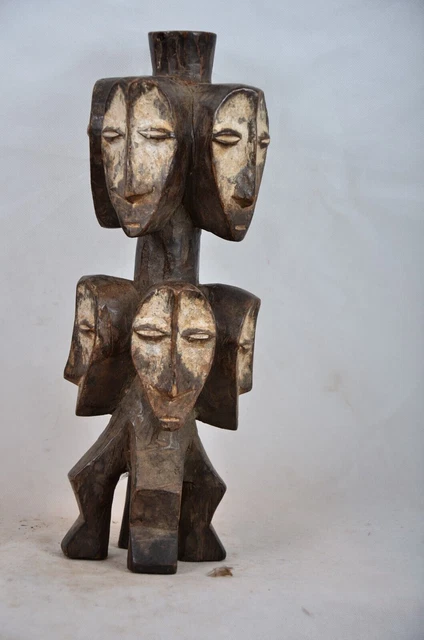 African tribal Art Multiple Faced Lega statue from Democratic Republic of Congo.