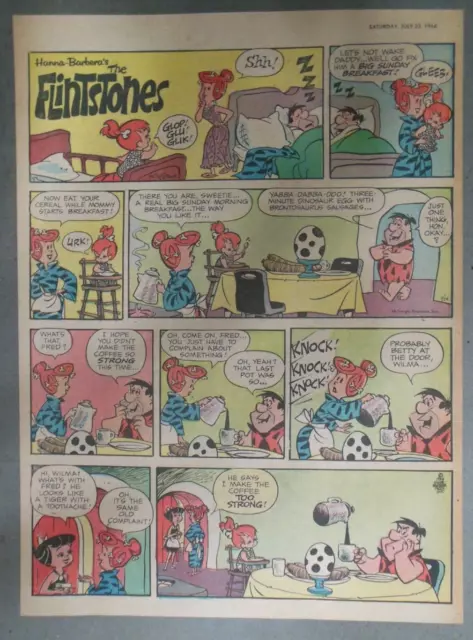 The Flintstones Sunday Page by Hanna-Barbera from 7/23/1966 Tabloid Size Page !