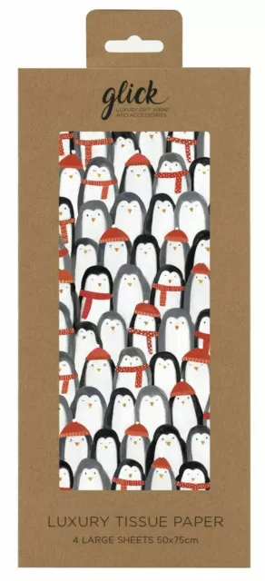 COSY PENGUINS Christmas Glick Tissue Wrapping Paper 4 sheets 50 x7 5cm