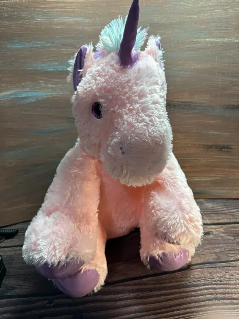 HugFun Large Unicorn Plush Stuffed Animal Pink Purple Rainbow Mane and Tail 20"