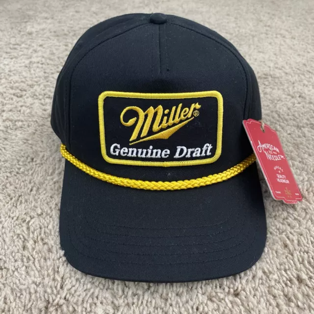 American Needle Miller Genuine Draft Beer  Hat Black Rope Trim Snapback Cap NWT 3